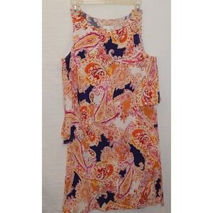 J. Jill XS Sleeveless Shift Orange White Paisley Print Dress Layered Rayon X-Sm‎